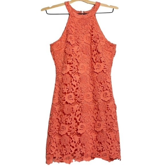 Lulu’s Love Poem Coral Orange Lace Dress Size Small - Picture 3 of 9